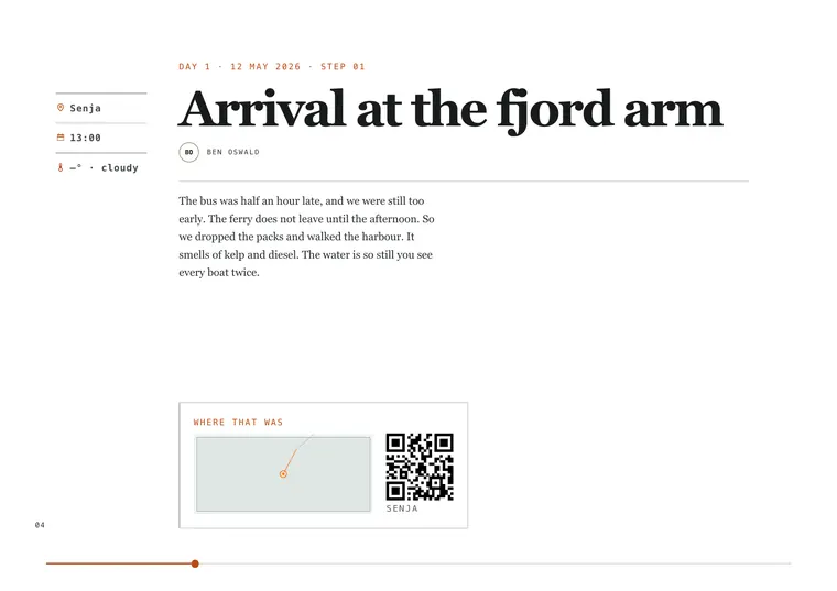 Typeset design, Original · Warm palette, Georgia: an entry page with text, place and map.