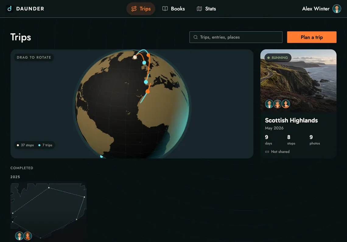 Every stop on a globe — the same screen on a tablet.